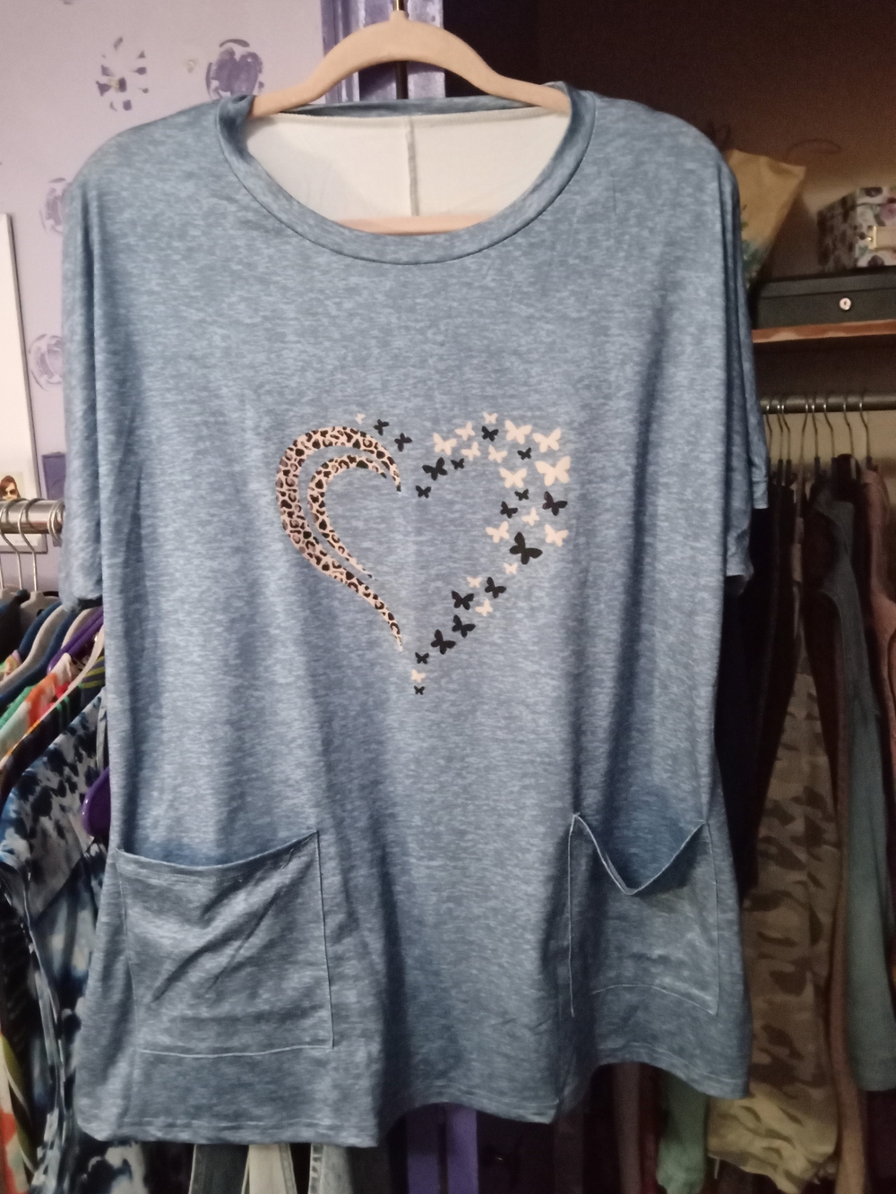 Unbranded Blue Heathered Heart Pocket Tunic